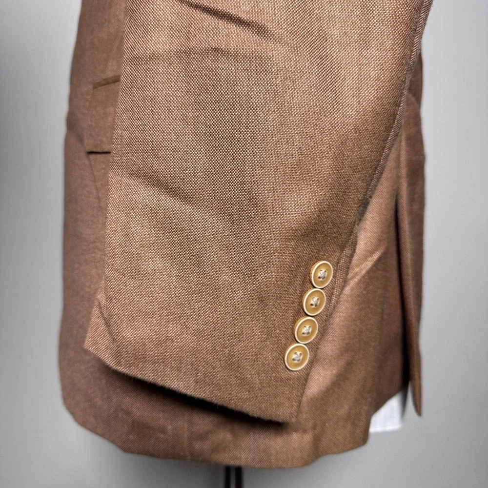 Hart Schaffner Marx Sport Coat Mens 44R Brown‎ Solid Textured Wool Blazer